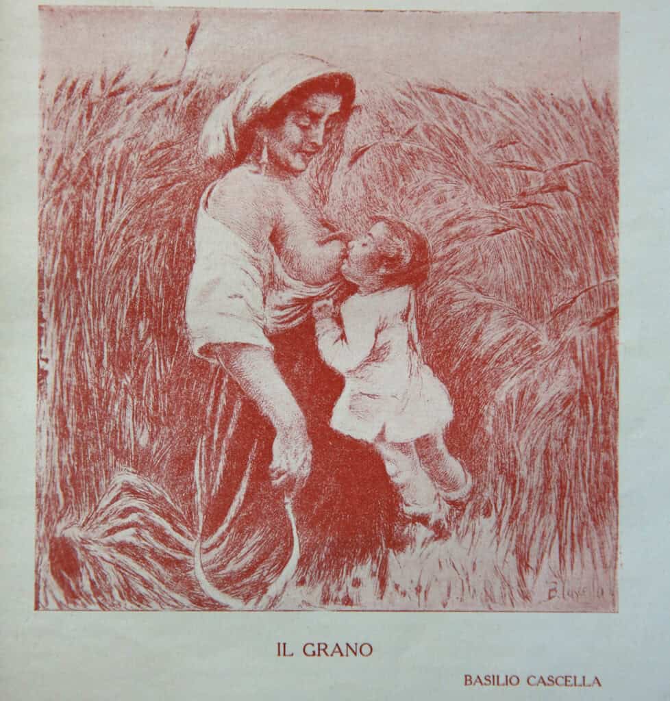 Detailed, artistic wheat engraving showcasing Abruzzo's rural beauty.