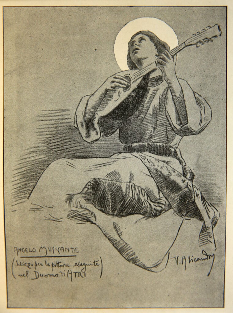 A woman with long hair playing guitar, illustrated with a halo effect.