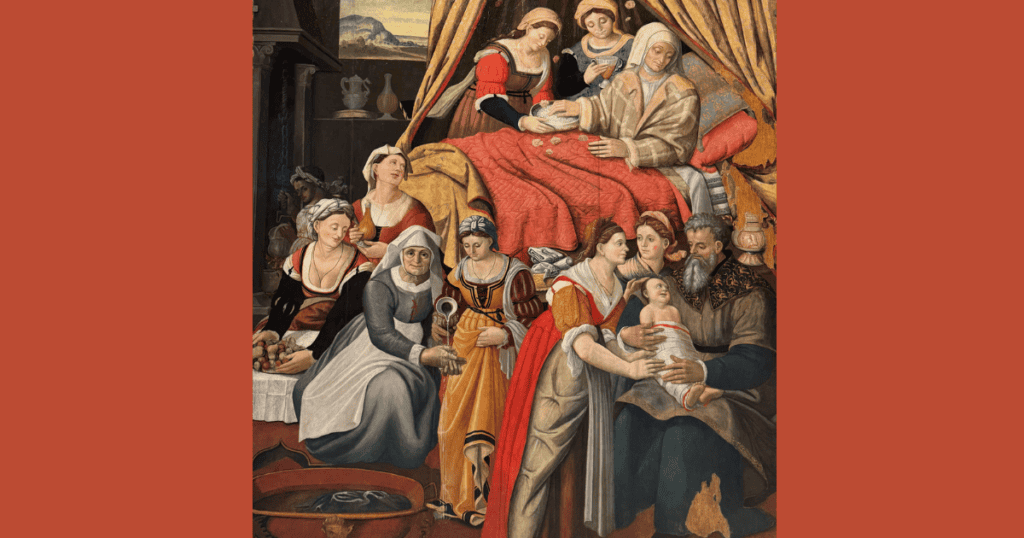 Intricate religious painting depicting biblical figures and historic artwork from Abruzzo.